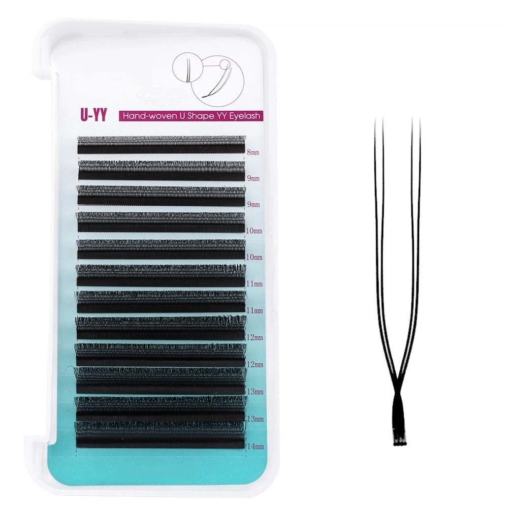Eyelash Extension Double Volume - ナチュラルカールU字型YYラッシュ ブラックCカール 2D効果 ダブルチップ ラッシュ ウィスピー