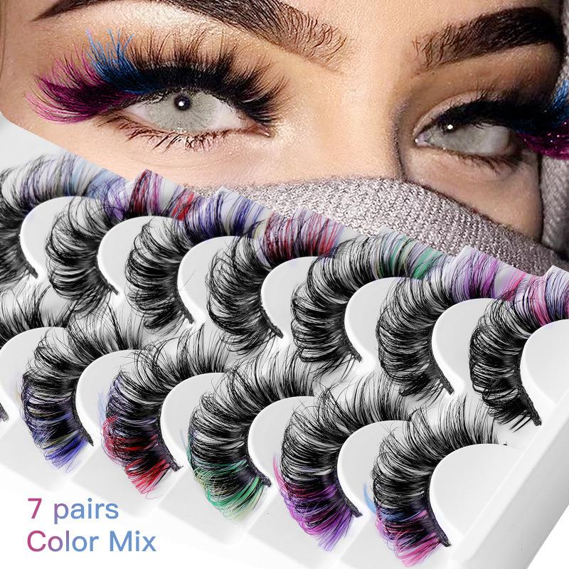 Eyelash Extension Natural - 7ペア カラフルつけまつげ 3Dミンクカラー DDカール ふわふわまつげ ロシアンボリューム