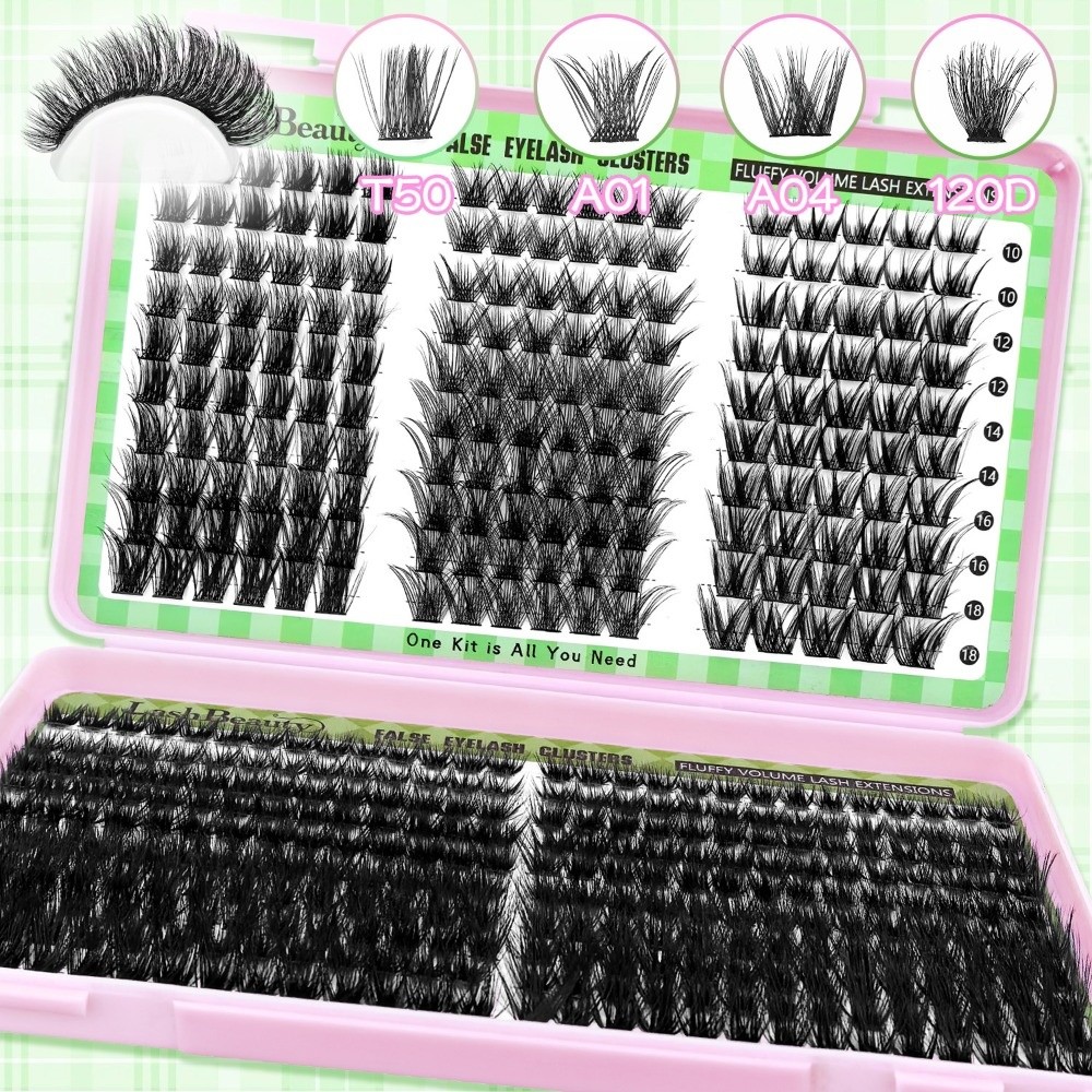 Eyelash Extension Natural - ナチュラルルックつけまつげ ウィスピー風クラスターデザイン DIYまつげエクステキット 接着剤とシーラー付き つけまつげ まつげエクステ