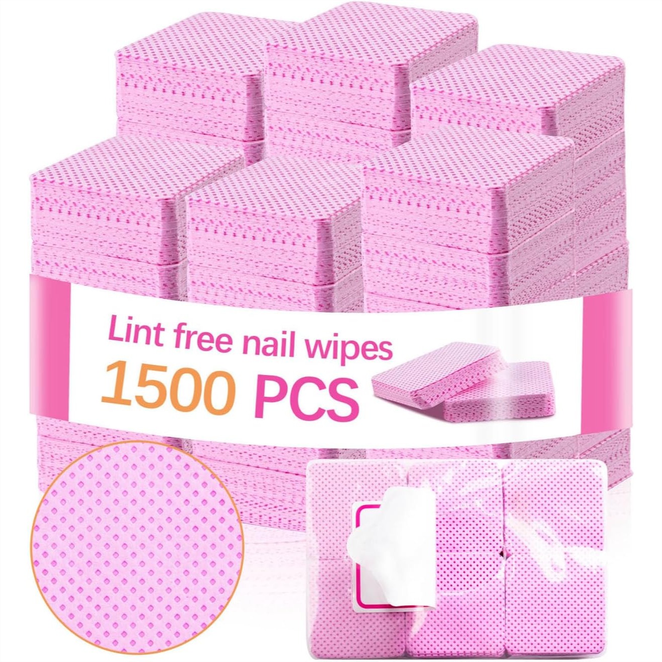 Eyelash Extension Eyelash - 1500枚入り 糸くずの出ないネイルワイプ ジェルネイル用、ポリッシュリムーバーワイプ、まつげエクステ洗浄パッド