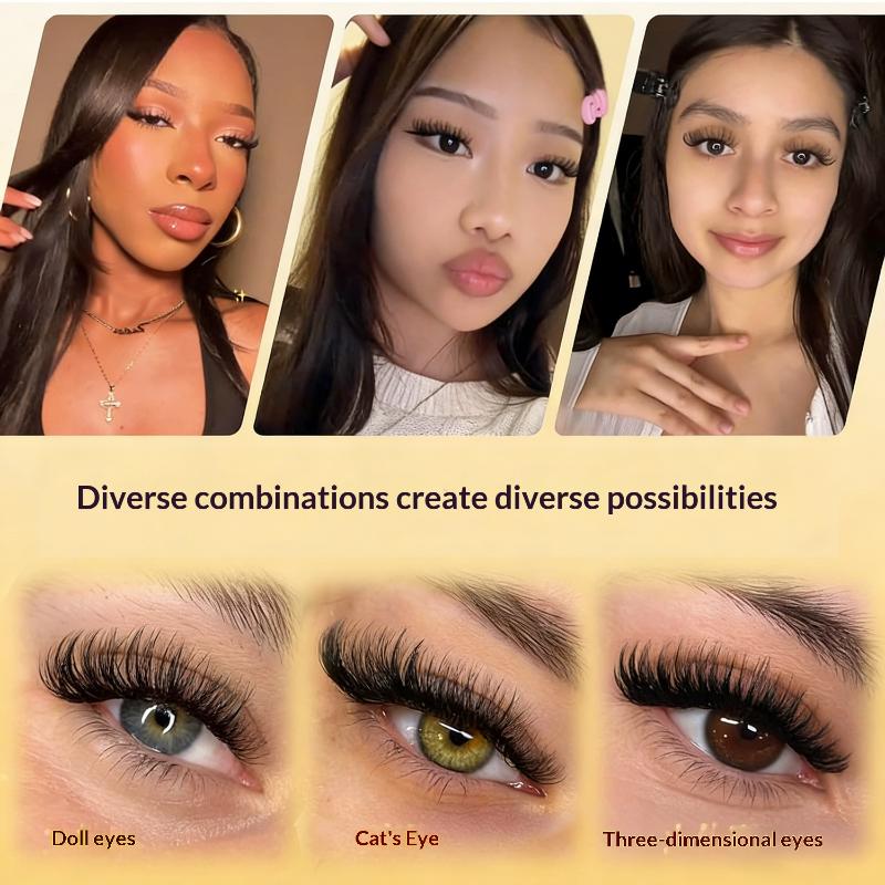 Eyelash Extension Natural - 新しいDIYまつげエクステキット、接着剤不要の個別まつげクラスター、フェイクミンクまつげエクステミックスセット、自然なまつげ仕上げ