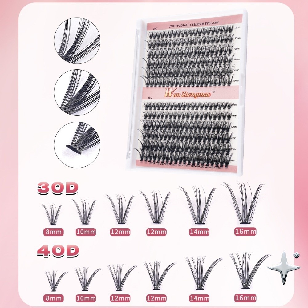 Eyelash Extension Natural - 8-16mmの長さのつけまつげ、接着剤とシーラー付き、自然な見た目DIYまつげエクステキット、ウィスピー風クラスターデザインのつけまつげ