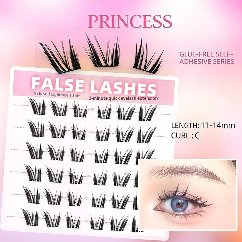 6列の密なナチュラルつけまつげ、接着剤不要、セグメント式まつ - Eyelash Extension Natural のレビューと価格