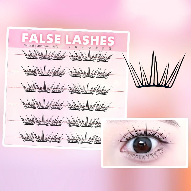 6列の密なナチュラルつけまつげ、接着剤不要、セグメント式まつ - Eyelash Extension Natural のレビューと価格